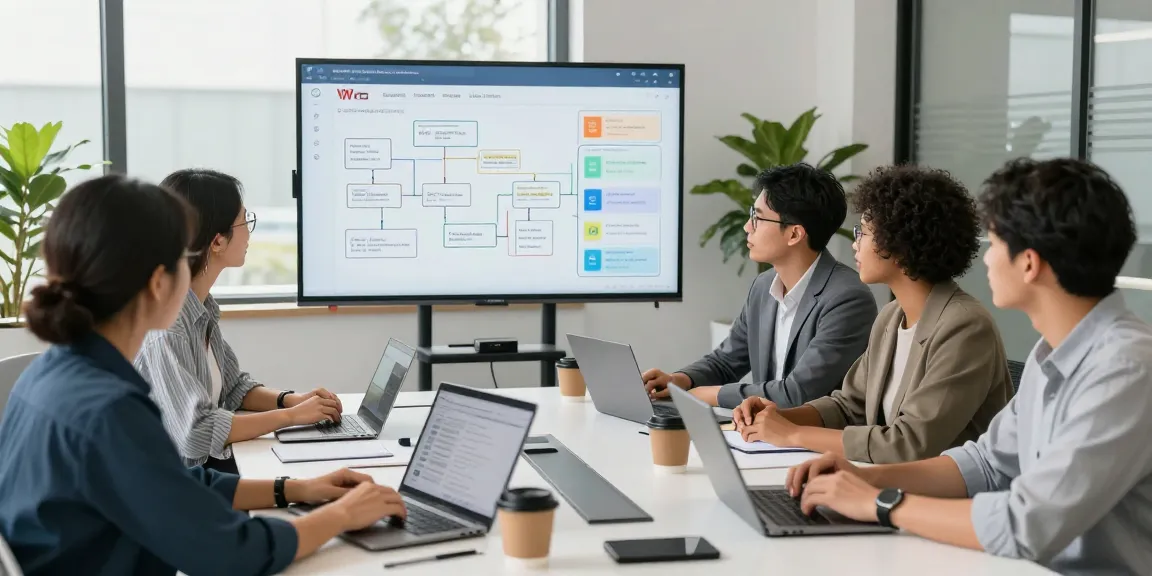 Dynamic collaboration on the WPS Official Website during a team meeting in a modern office.
